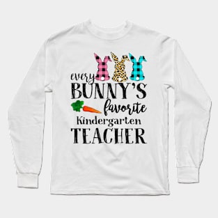 Every Bunny's Favorite Kindergarten Teacher Leopard Buffalo Bunny Easter Day Long Sleeve T-Shirt